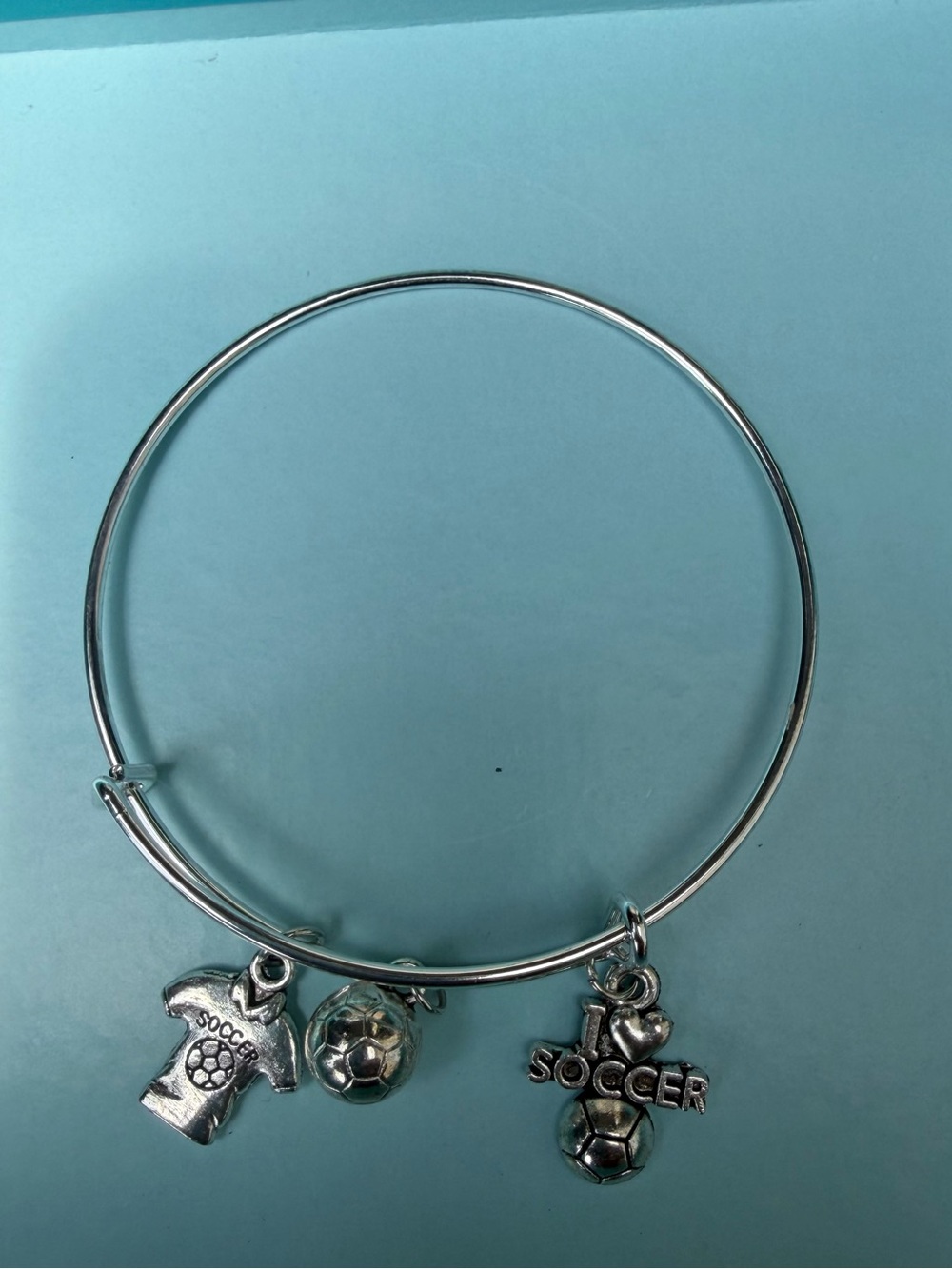 Handcrafted Soccer Charm Bangle Bracelet Silver-tone for Girls - Picture 5 of 6